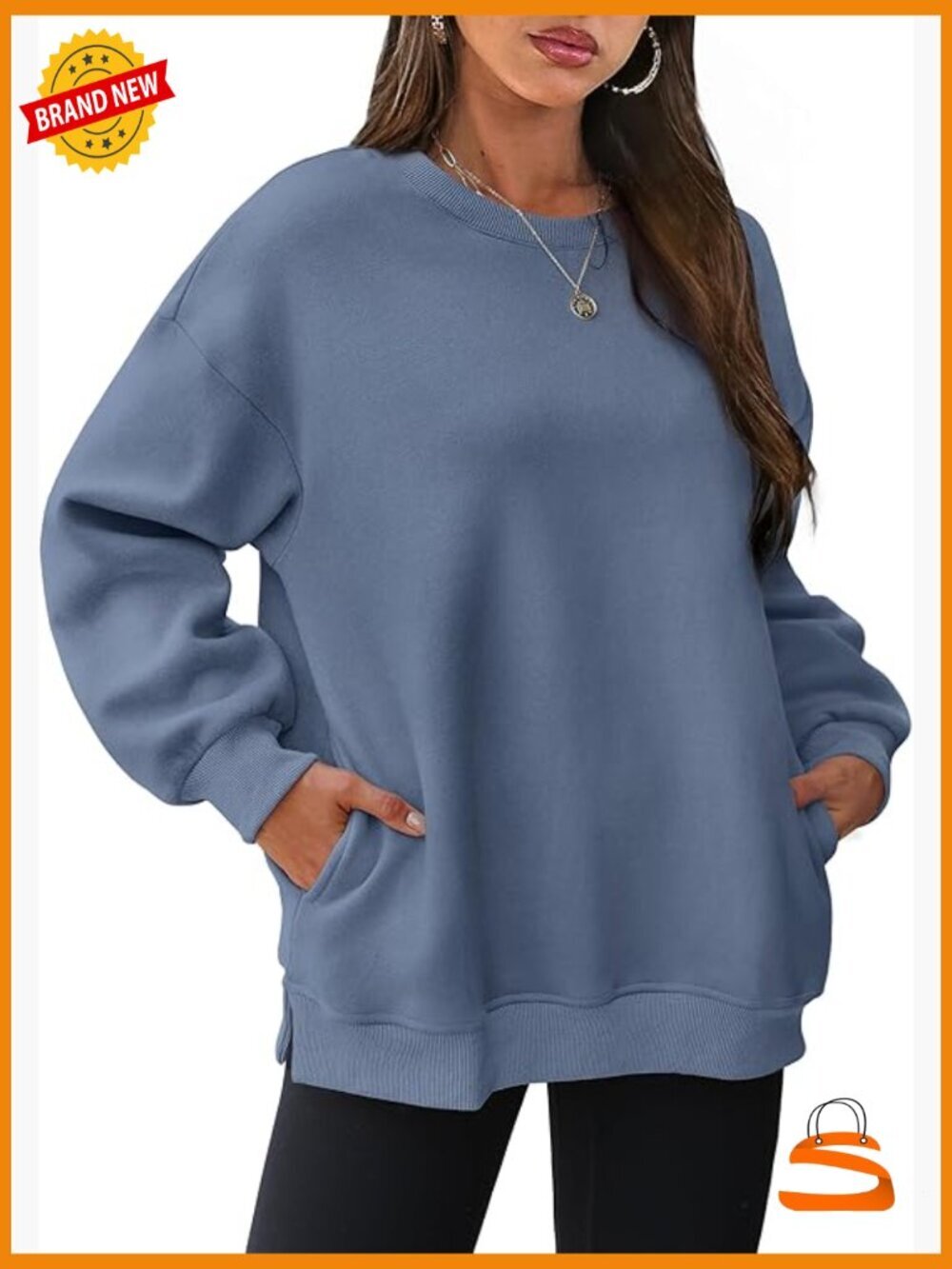 Oversized Fleece Pullover Sweatshirt with Pockets, Crewneck Long Sleeve Top,